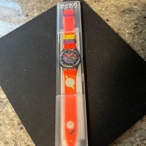 🔥HOT🔥 NEW VINTAGE SILVER PLANET 1993 GM112 ORANGE SWATCH WATER ALL PAPERWORK